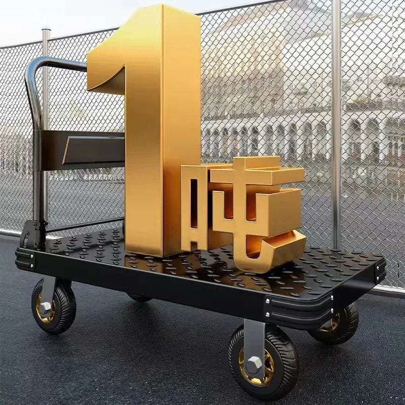 Steel plate pulling trolley trolley trolley handling thickened foldable portable silent trailer pulling flat truck