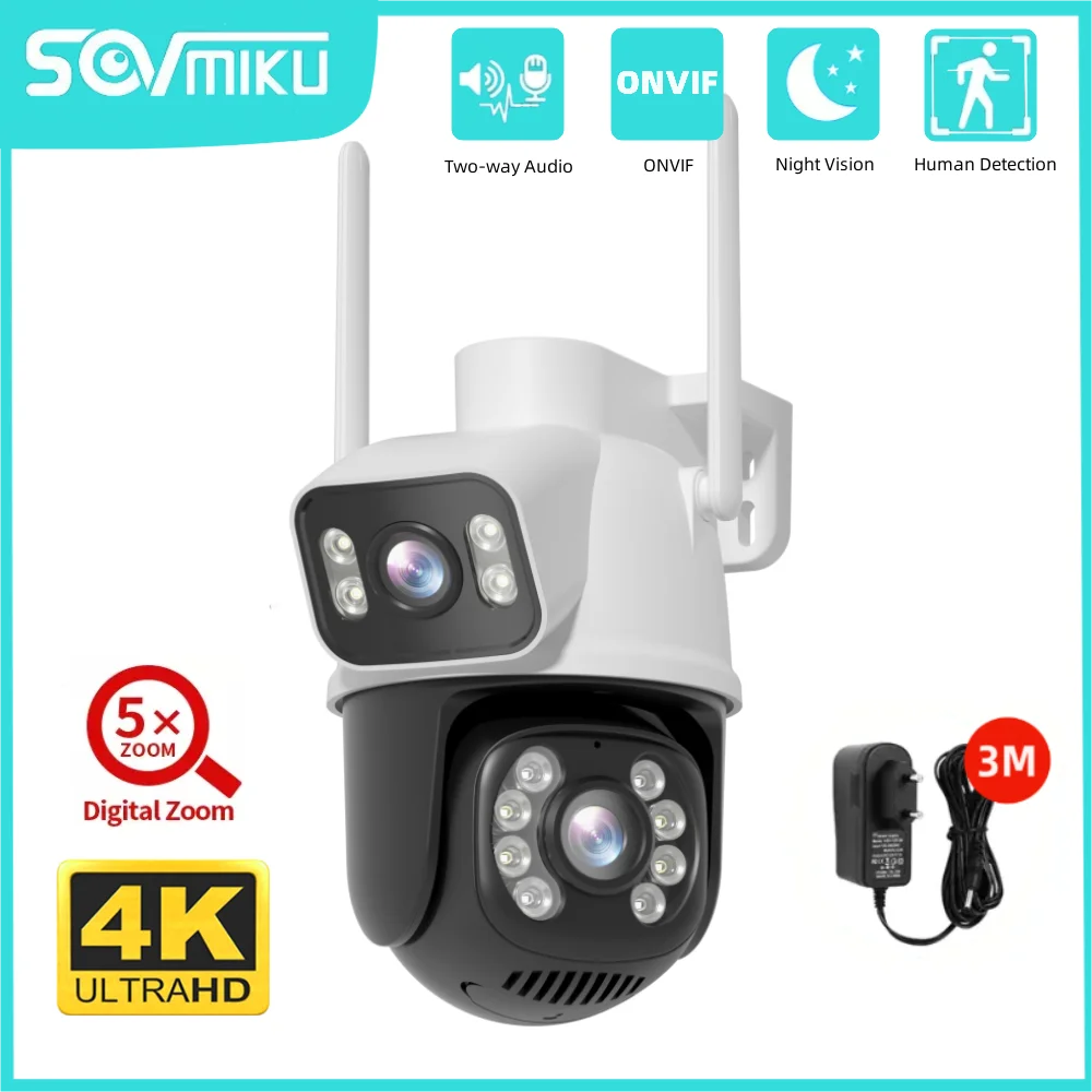 

SOVMIKU 8MP 4K PTZ WiFi Surveillance Camera Dual Len 5X Zoom Night Vision ONVIF Auto Tracking CCTV IP Camera Security Protection