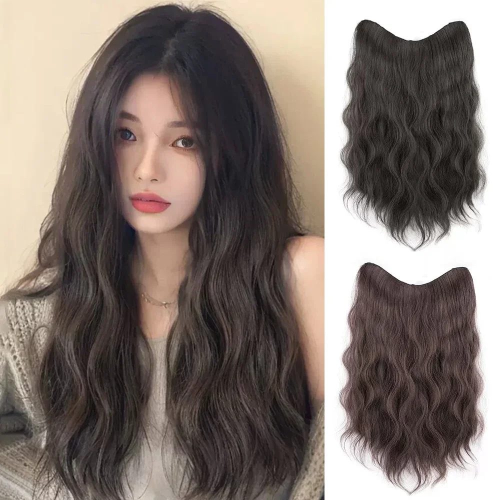 ALXNAN HAIR-Extensions Capillaires Synthétiques Bouclées en Forme de V, Postiche Noire et Brune en Fibre de Haute Température