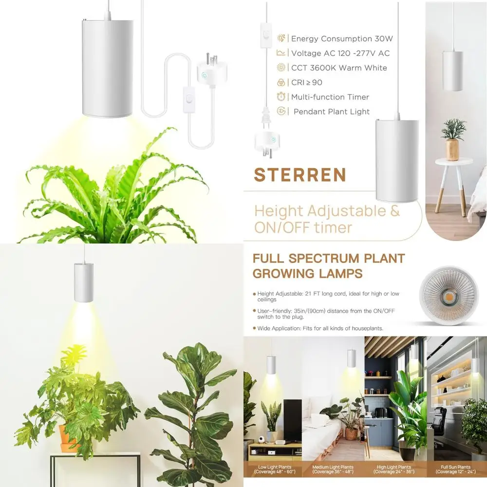 

30W Full Spectrum Indoor Plant Light with Auto Timer, White Plug-in Hanging, On/Off Switch for Easy Operation