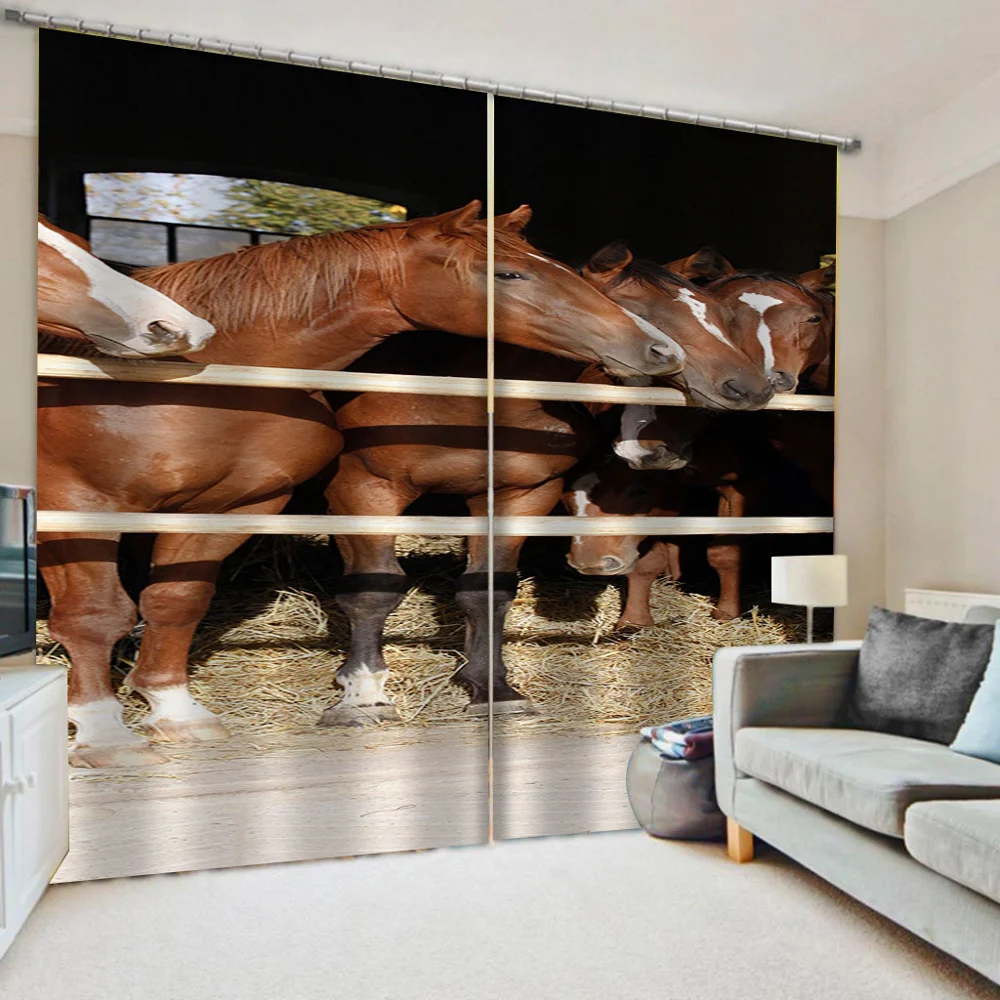 Custom soundproof windproof curtains Brown horse curtains Bedroom living room windproof thickening blackout curtains