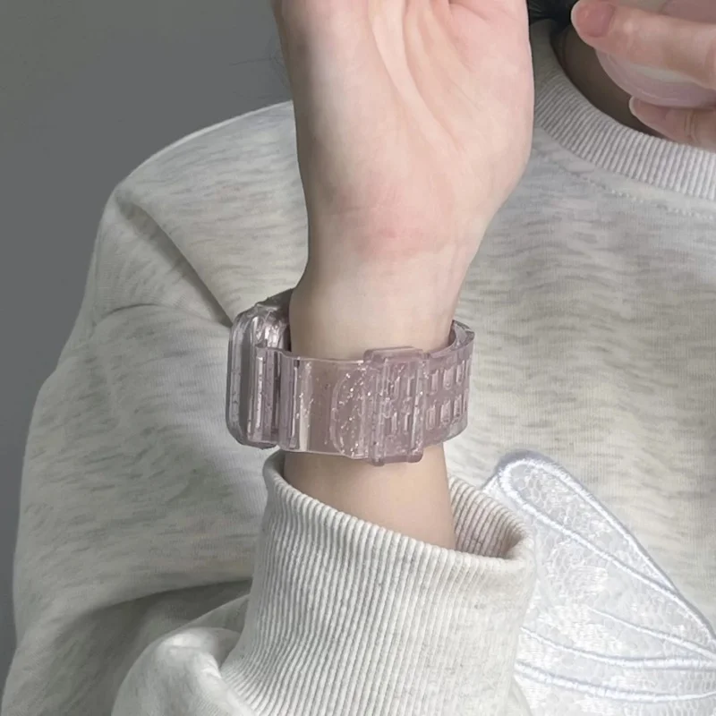 Custodia protettiva con cinturino sportivo glitterato trasparente per Apple Watch 45mm 41mm 44 per la serie 9 8 7 Band donna ragazza cinturino trasparente scintillante