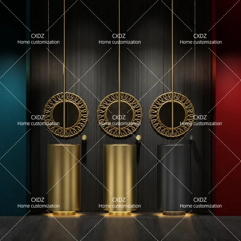 Zhuanggang Bronze Light Luxury Thin Edge Stainless Steel Column Basin Integrated Floor Type Washbasin Bar Gold Sink