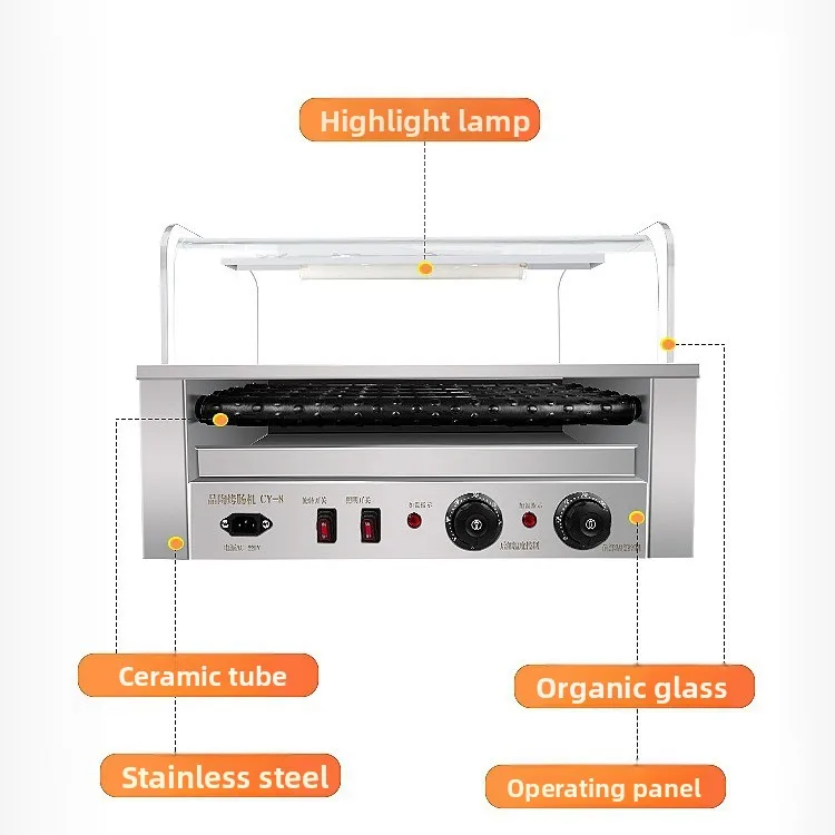 CY-A8 A10 Stainless Steel Desktop Grill Machine Small Electric Ceramic Sausage Grill For Supermarket Automatic Hot Dog Grill New
