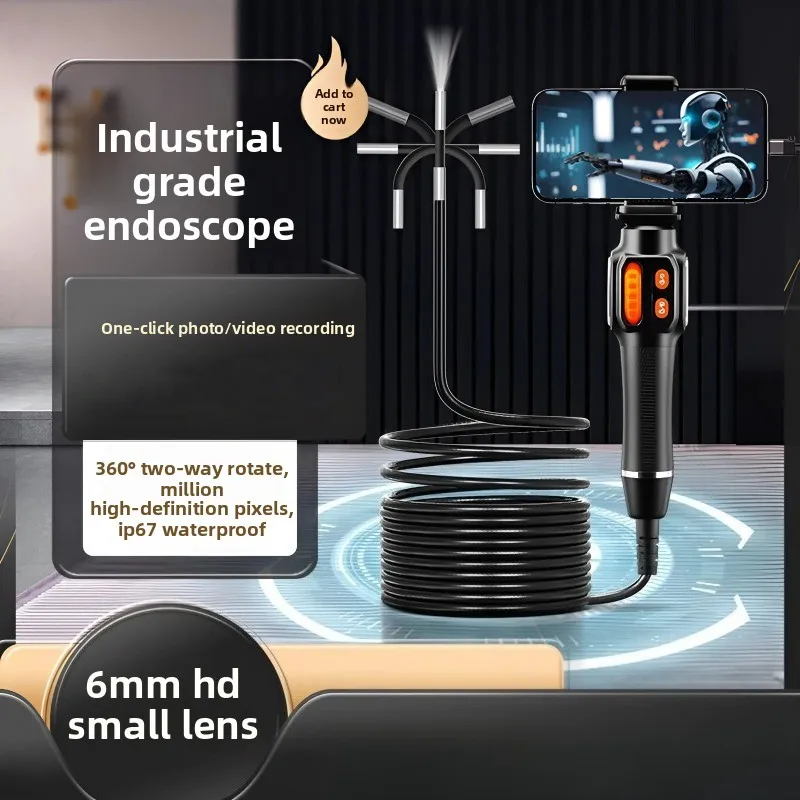 Industrial Endoscope Camera for Car AC Duct Inspection, Articulated Waterproof Borescope with Phone