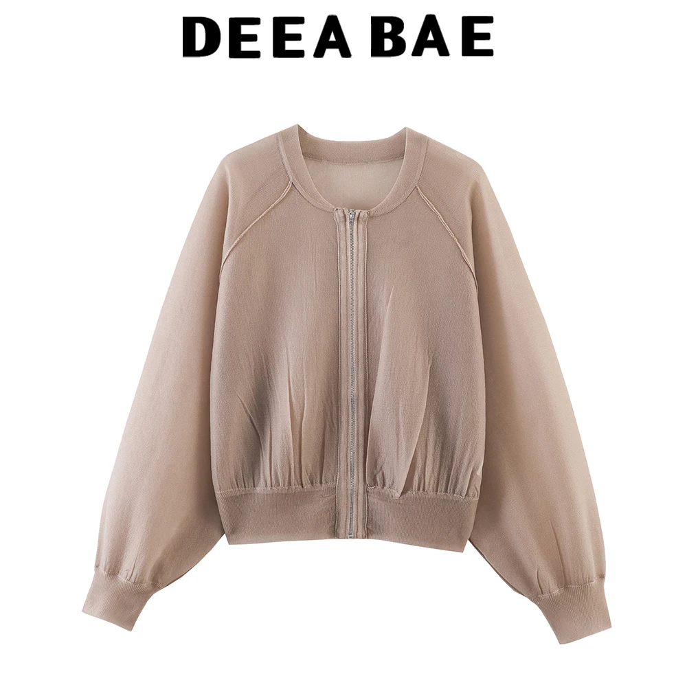 DEEABAE 2026 Frühjahr/Sommer Neuheit Damen Langarm Rundhals Gestrickte Pilotenjacke