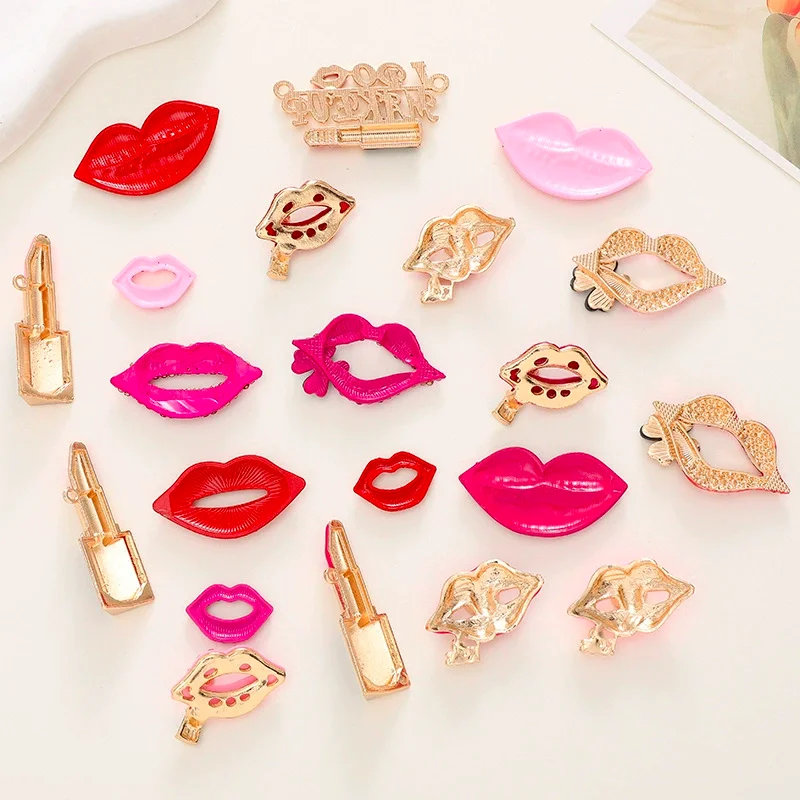 20pcs/lot  Enamel Charm Alloy color jewelry red lipstick pendants for bracelet necklace Hair DIY jewelry Accessories