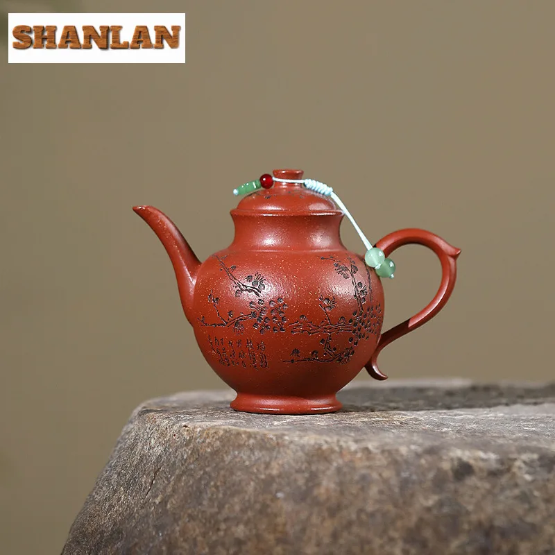 Tetera de arcilla púrpura Yixing creativa de 240ml, tetera Gyokuro hecha a mano, mineral crudo, tetera de barro de descenso con infusor, juego de té Zisha