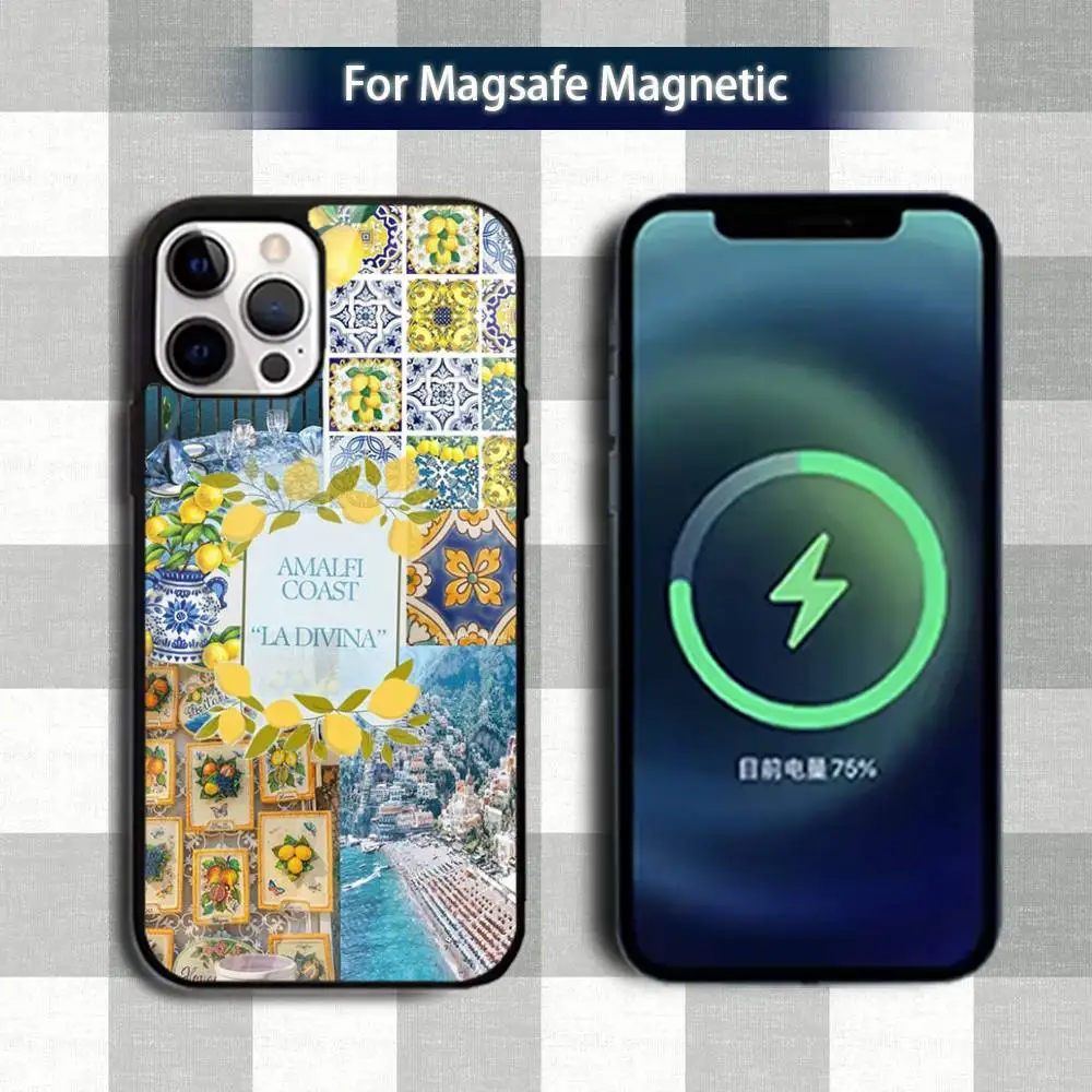 Funda de teléfono E-European Amalfi C-Coast para iPhone 13,12,15,17,11,16,14,Pro,Max,Plus,Mini,Magsafe,funda de carga inalámbrica magnética