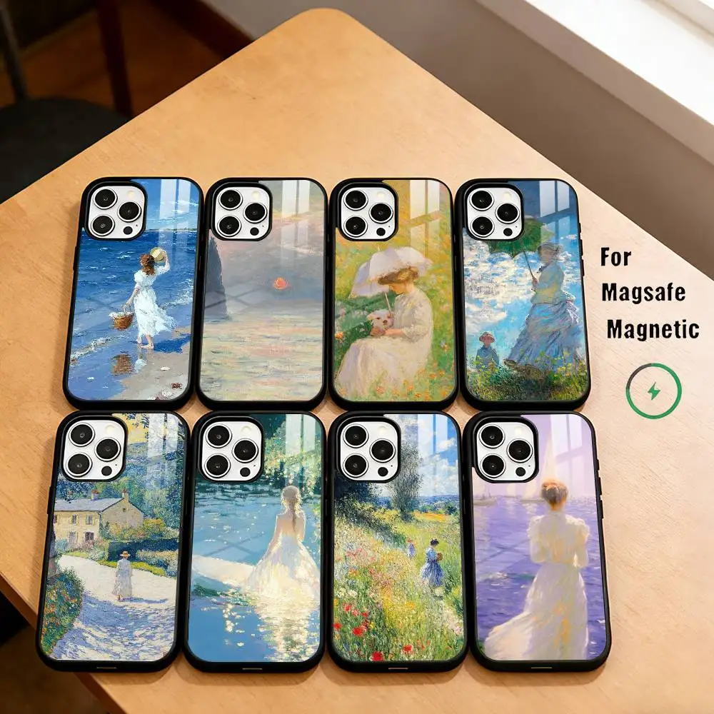 

Красивые картины Моне: чехол для iPhone 17, 16, 15, 14, 13, 12, 11 Plus, Pro, магнитный, с беспроводной зарядкой MagSafe