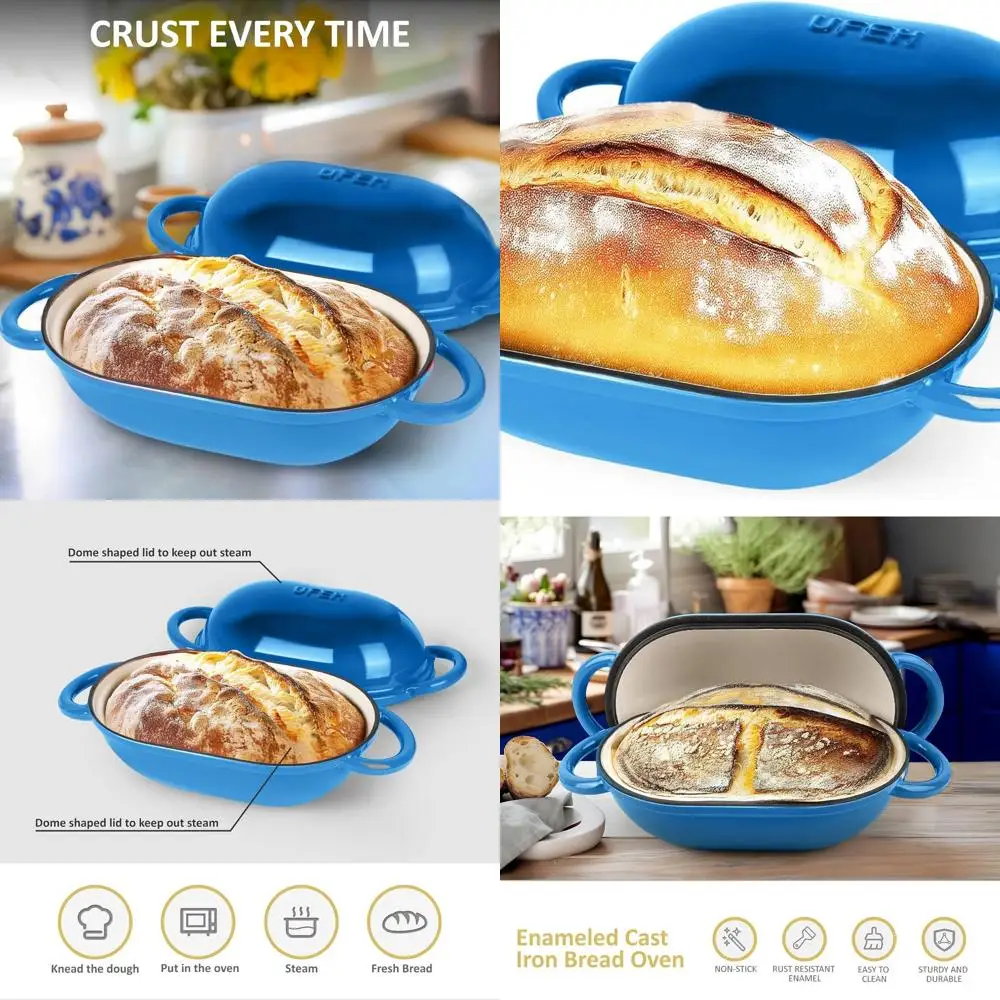 

Чугунная эмалированная кастрюля (голландская печь), 2 кварты, идеально подходит для приготовления на закваске, хлеба ручной работы, для использования в духовке и на плите, синяя