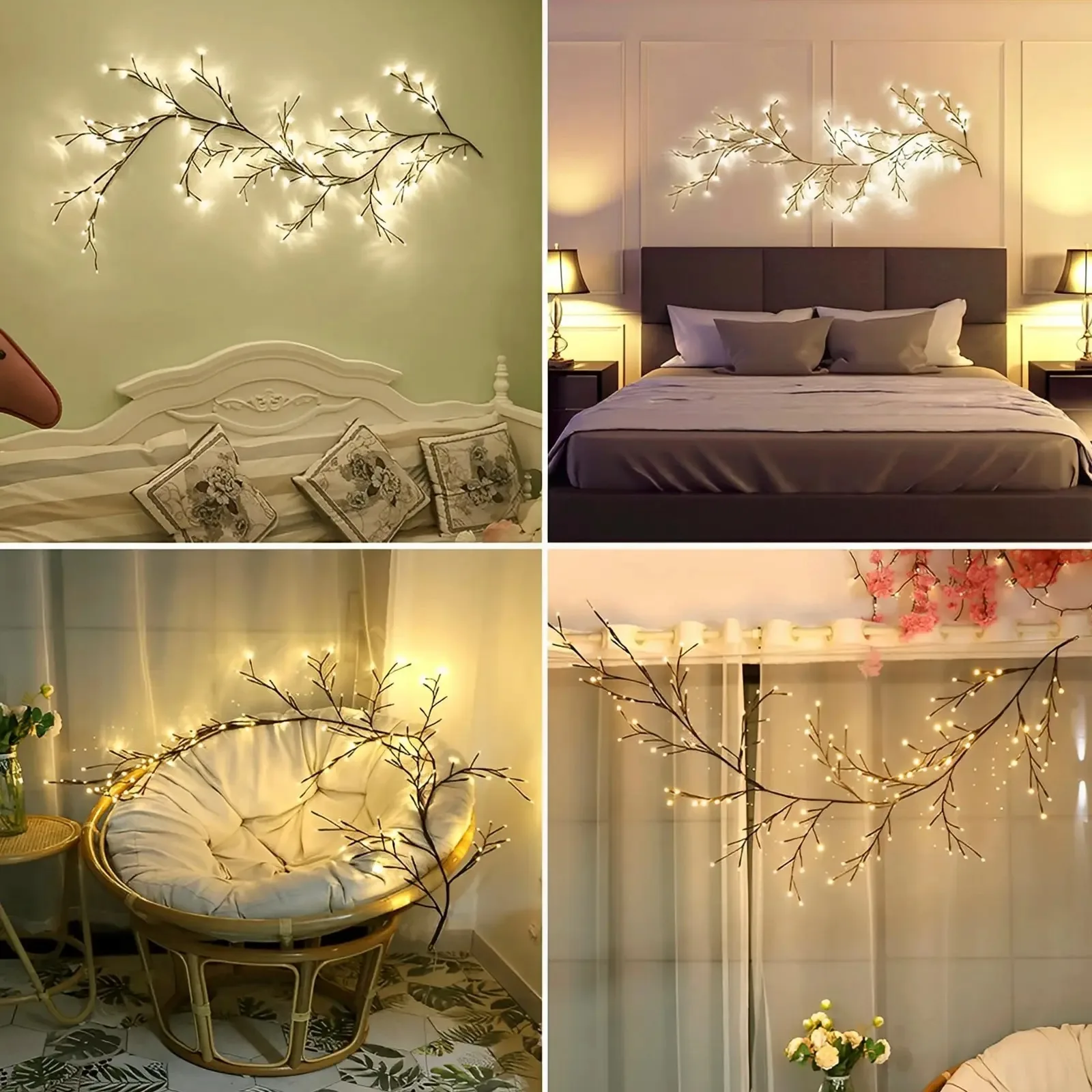 Willow LED Vine String Light, USB Plug-In, decoração à prova d'água, iluminação, 8 modos de luz, lâmpada para decorações de férias