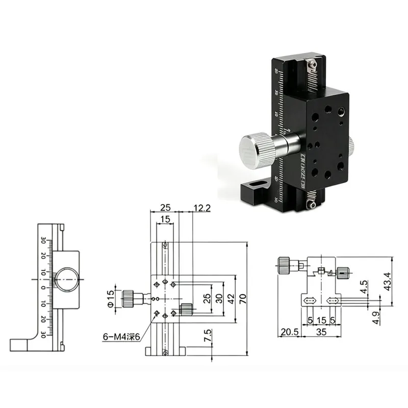 LWZ25-L70 Z-Axis Dovetail Linear Stage 50mm Travel High Precision Manual Vertical Lift Micro-Adjustment Slide Table