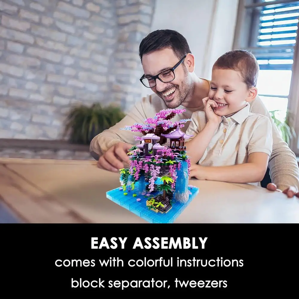 Juego de construcción de arquitectura de palaciego de luna y bonsái de flor de cerezo de inspiración japonesa, juguete de ladrillos en miniatura de 2588 piezas para mayores de 14 años