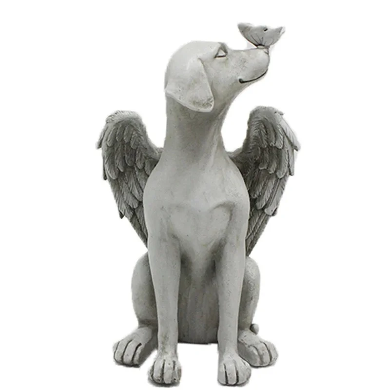 Angel Dog Memorial Statue Pet Grave Marker Stone with Wings Butterfly Resin Garden Decor Gift