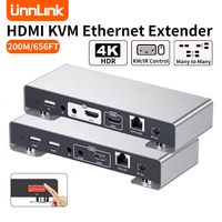 Unnlink HDMI KVM Extender 200m 4K 30Hz Over IP Rj45 USB Ethernet Extender 656FT With IR EDID Share Mouse Keyboard To TV Monitor