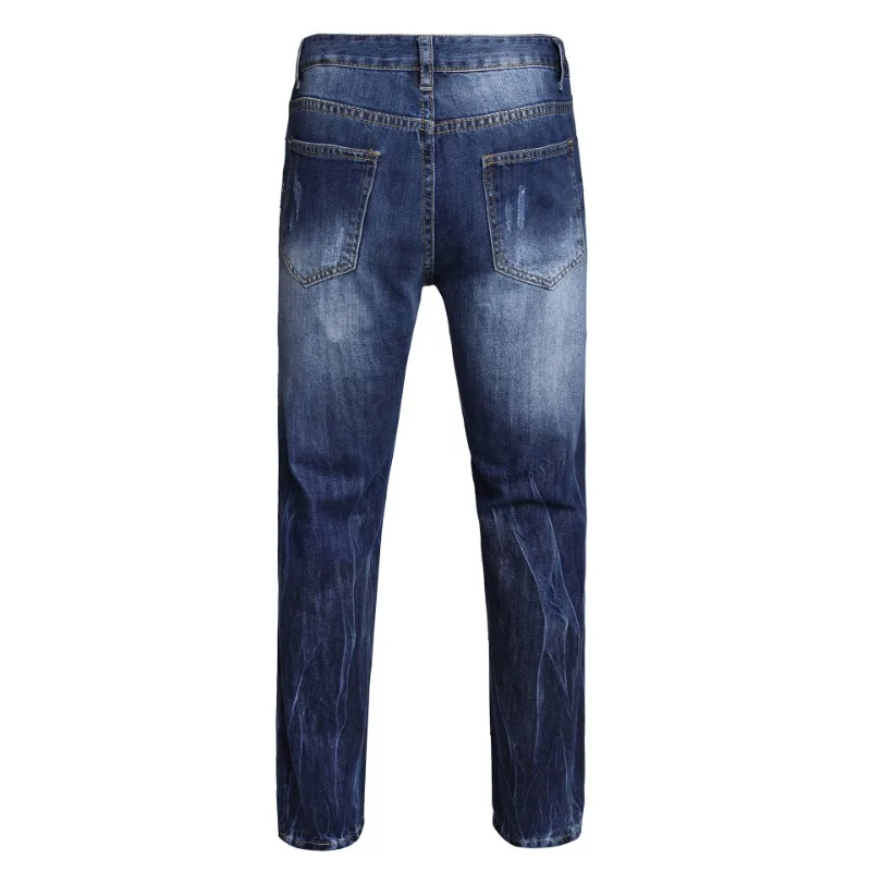 29/5000 Original European-style Personality Lightning Holes 3D Digital Printing Fashion Slim Feet Dark Blue Jeans