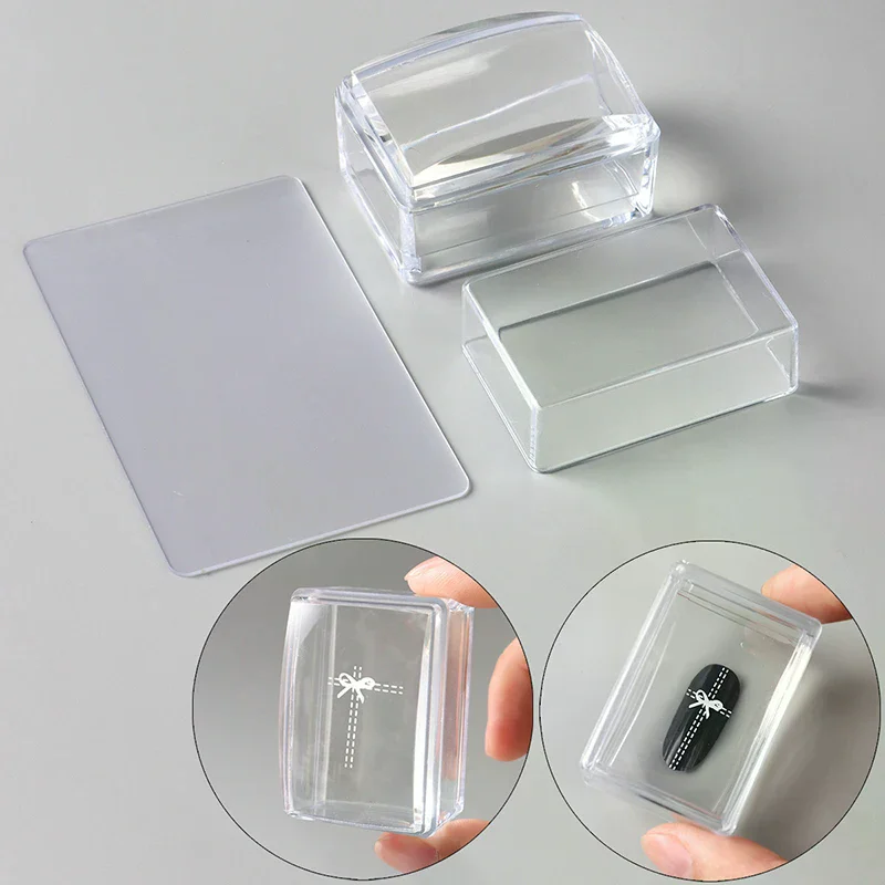 Silicone Head Transfer Tool Transparent Rectangle Nail Art Stamper With Scraper Fast Clear Jelly French Stamping Manicure