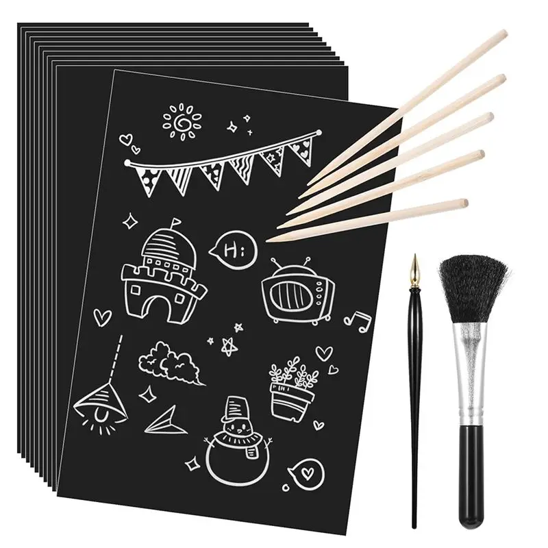 BEDW-50 Sheets Scratchart For Kids 4.9X7.3Inch Scratch Paper Art Set Scratch Art Painting With Art Tools DIY