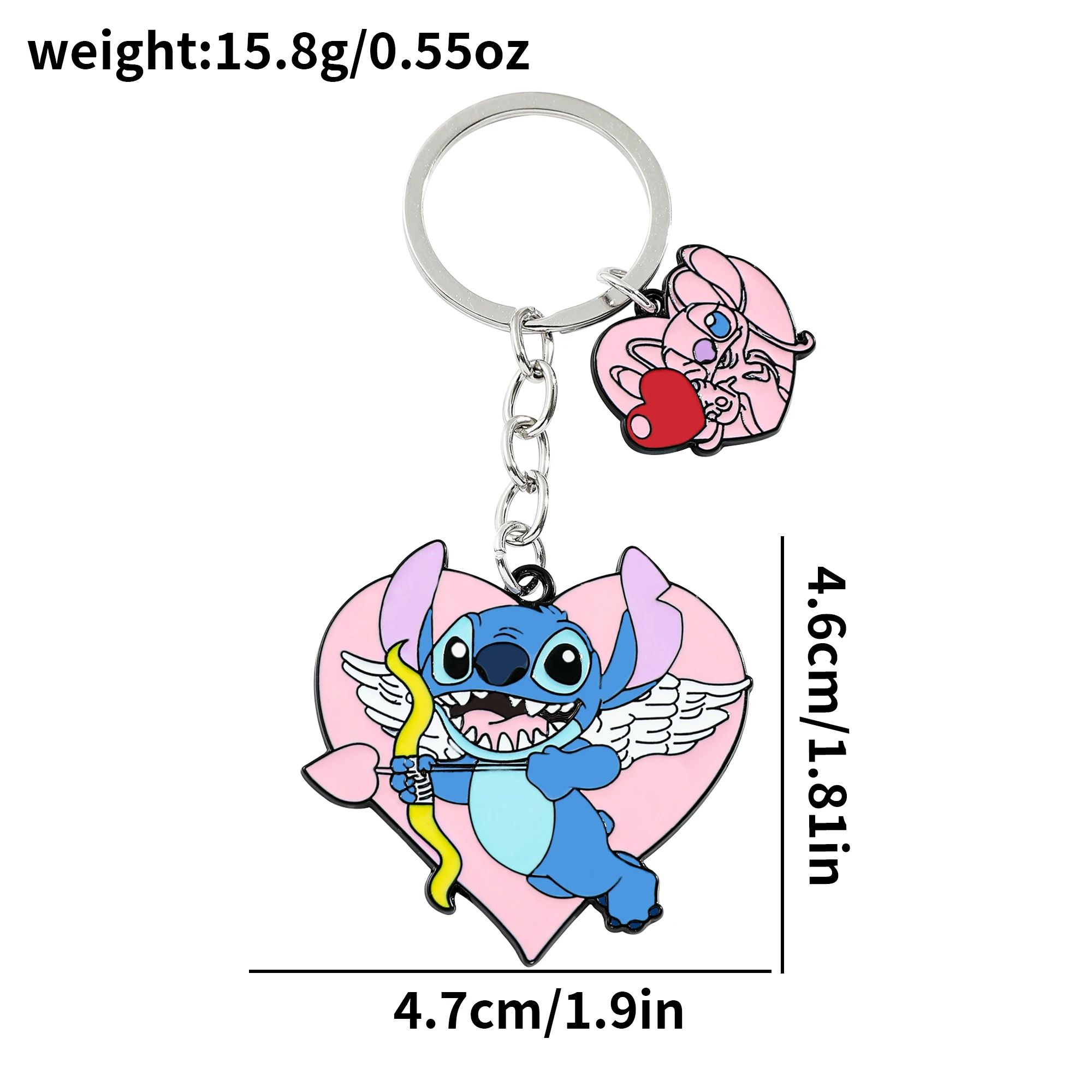 Disney Fashion Classic Characters Stitch Keychain Cute Cupid Heart Stitch Creativity Keyring For Friends Birthday Jewellery Gift