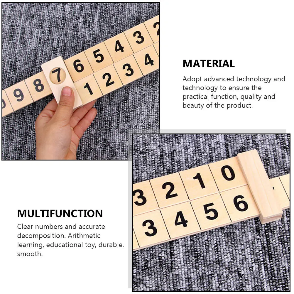 Régua de aprendizagem aritmética de madeira, 2 peças, 1-10, design de trilho científico, adição, subtração, desenvolvimento de inteligência matemática