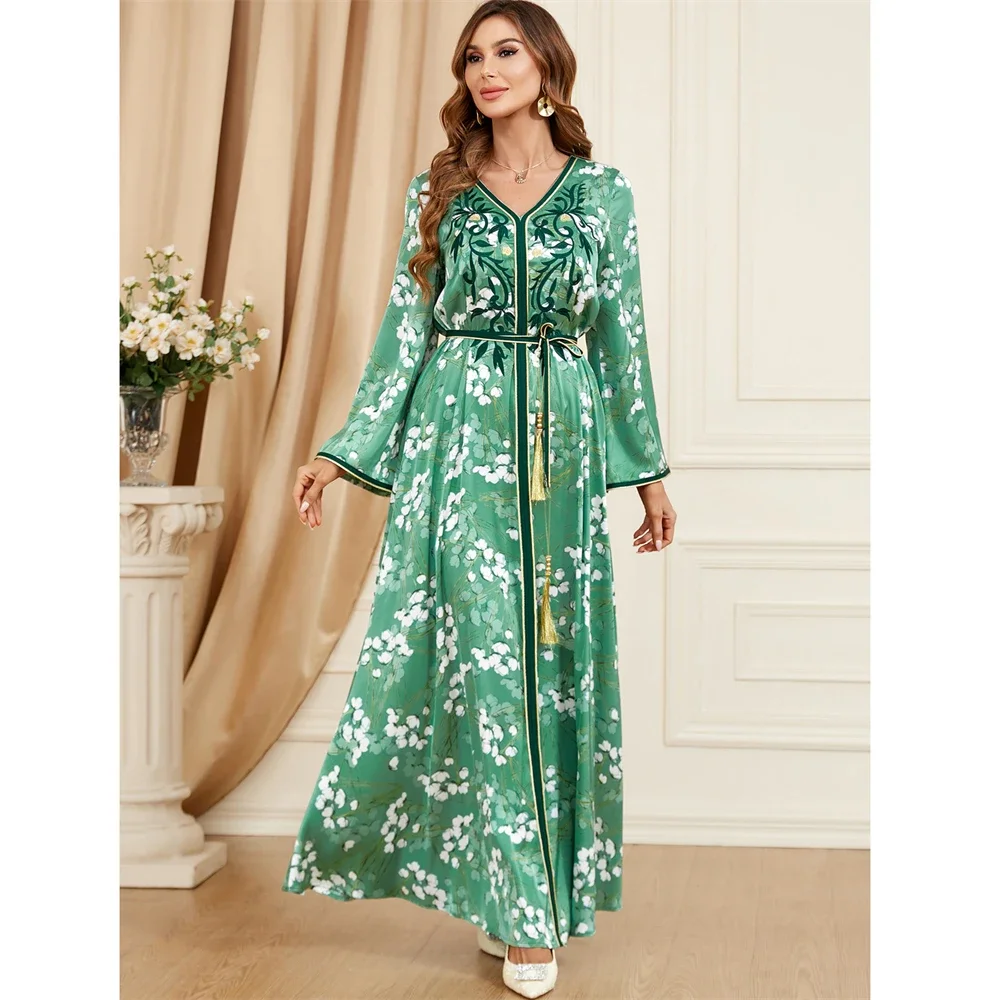 Eid Abaya per le donne Elegante ricamo floreale musulmano Maxi abito Turchia Party Ramadan Dubai Abito caftano Abiti Islam Jalabiya