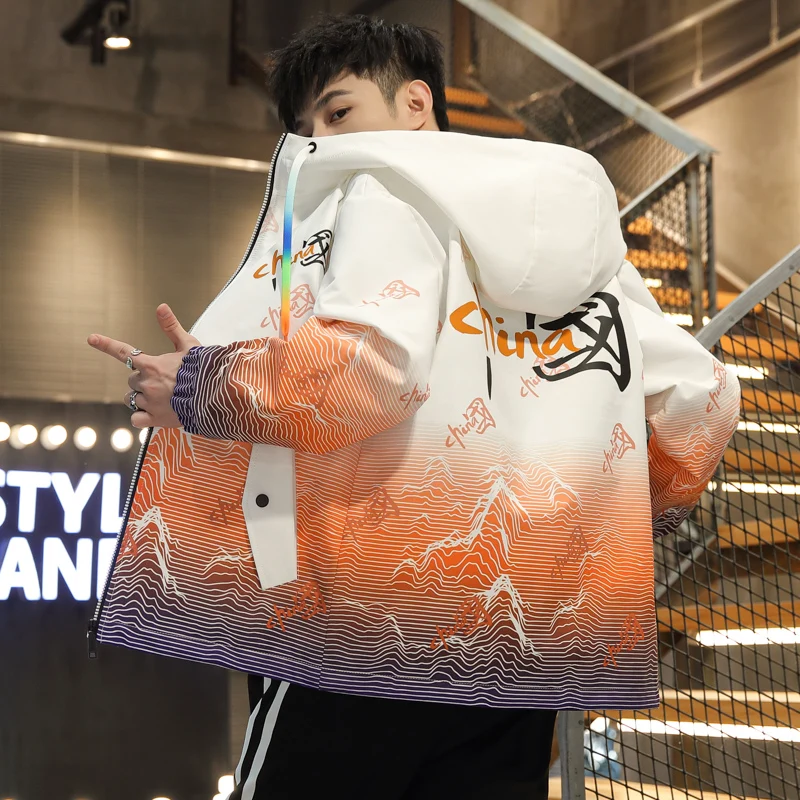 

aduated Color Trendy Jaet Men's Loose High School Student Spring Autumn Jaet Casual Youth ular Polyester Fiber