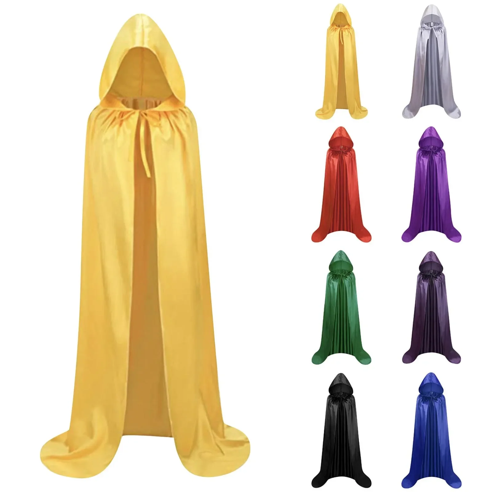 

Kids Adult Satin Material Cloth 8 Colors Cape Stand-up Collar with Hood Black Cloak Halloween Carnival Vampire Cosplay Costume