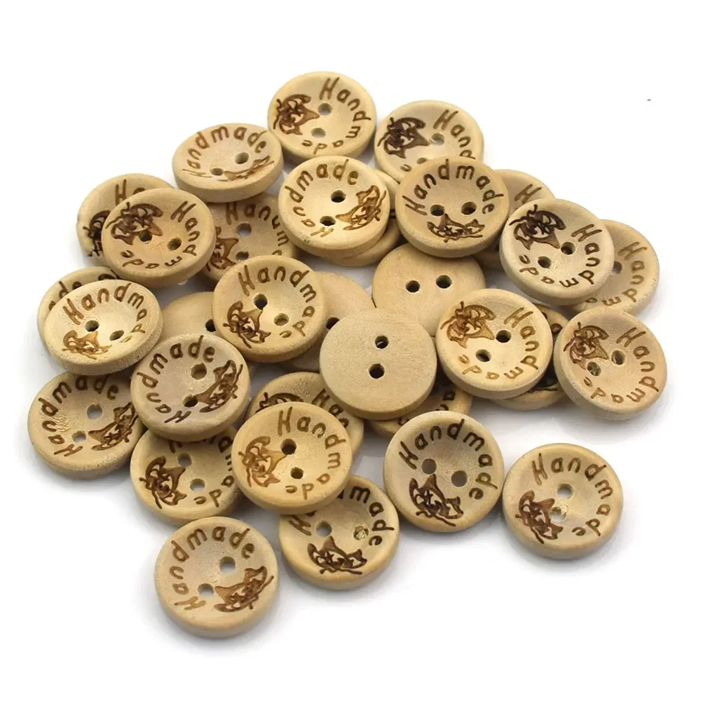 Lèvent en bois pour document naturel, lettres d'amour faites à la main, boutons en bois, artisanat de bricolage, accessoires de déclin pour bébé, 15mm, 20mm, 25mm, 50 pièces