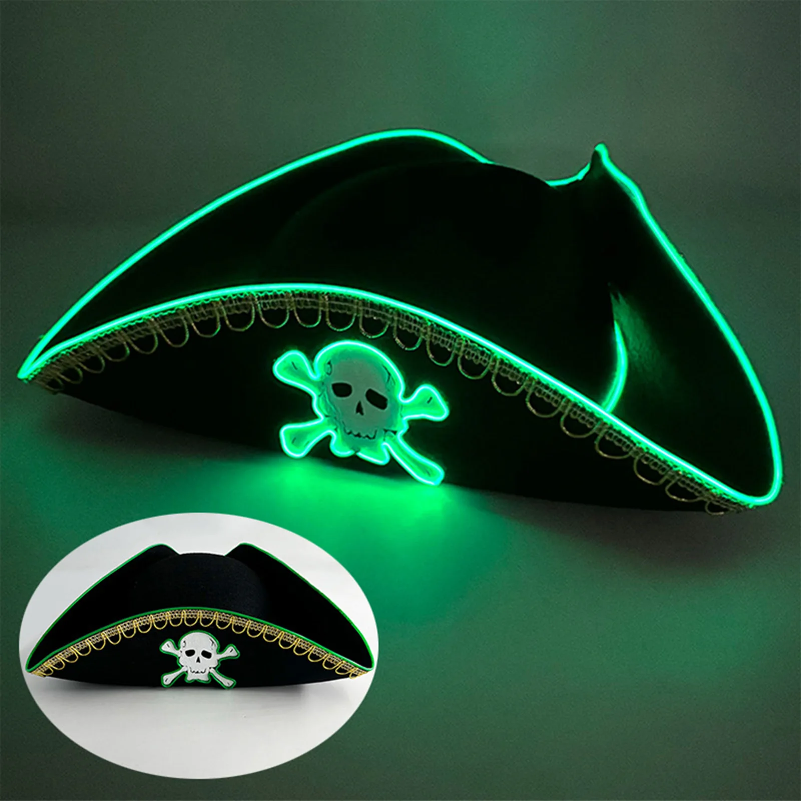 Nouveau chapeau de Pirate LED unisexe avec os croisés de crâne lumineux éclairent un accessoire de Costume de bal de mascarade d'halloween pour adultes et enfants