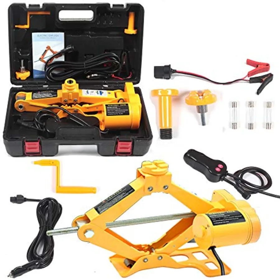 

Electric Car Floor Jack 3 Ton All-in-one Automatic 12V Scissor Lift Jack Set for Sedans SUV w/Double Saddles Remote Tire Change