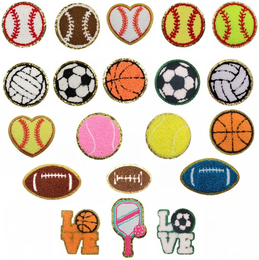 10 Pcs Towel Balls Soccer Embroidery Patches Iron Stick Clothing Hat Bag Shoe Repair Material Phone Gift Box Decor DIY Accessory