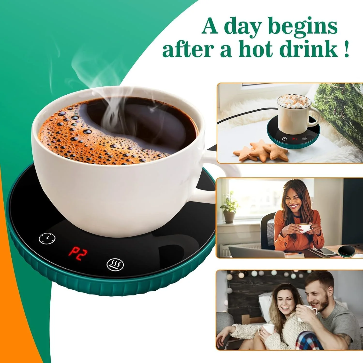 Mug Warmer for Desk with 2 Temperature Control, Smart Auto Off Candle Coffee Warmer for Coffee, Tea, Water, Milk and Coco