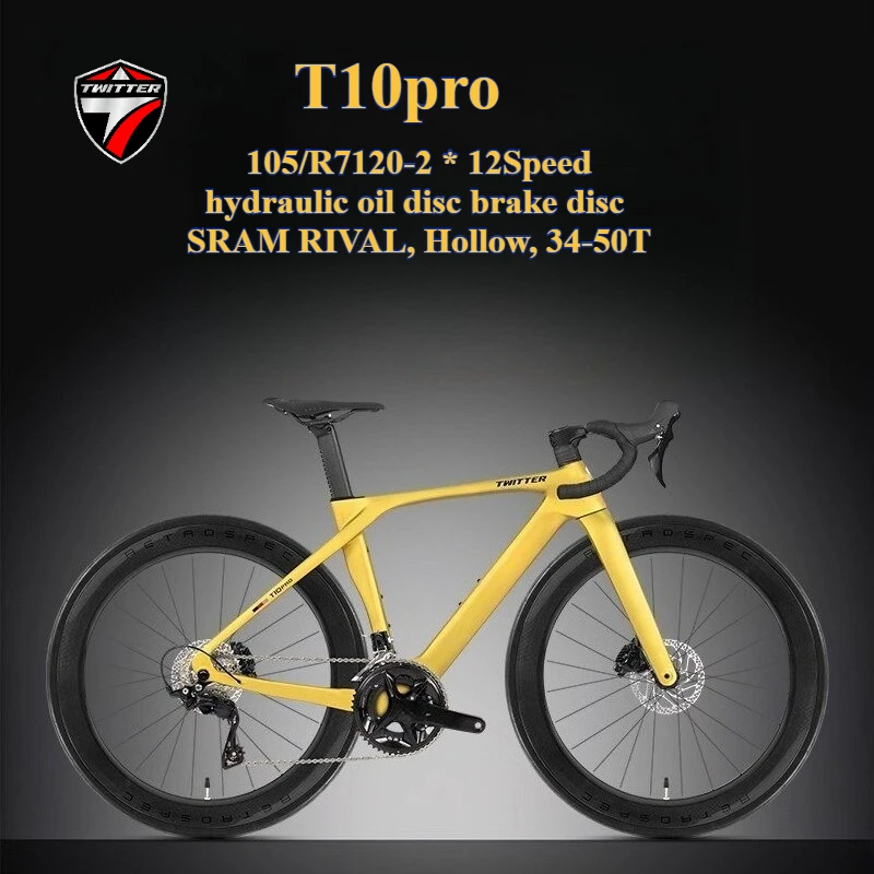 

TWITTER T10pro 105R7120-24S T800Carbon Fiber Road Bike,R7070Hydraulic Oil Disc Brake Disk SRAM RIVAL Aluminum Alloy Hollow34-50T