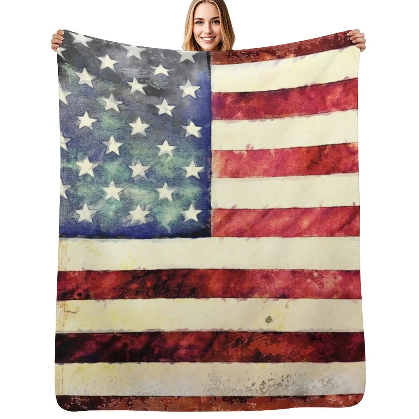 

Vintage American Flag Throw Blanket Extra Large Throw Baby Soft Plaid Travel Blankets