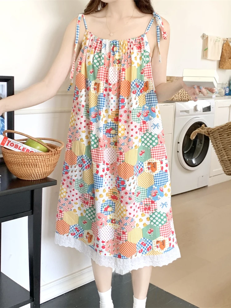 

Sweet Style Summer Sleep Dress Women's Miniature Strapless Sleeveless Home Clothes Can Be Worn outside Floral Print Casual Ho...