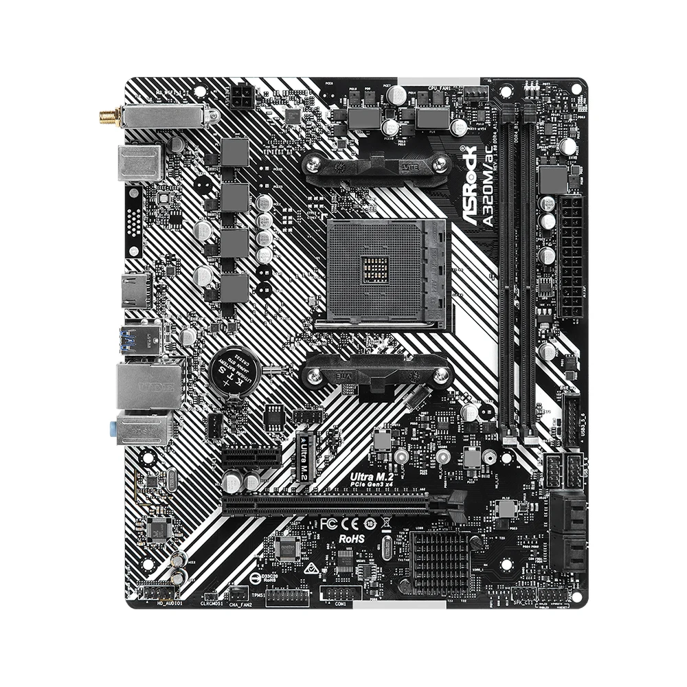 Imagem -02 - Placa-mãe Asrock-a320m ac Suporta Amd Ryzen 5600 Ryzen 5700x3d Ddr4 3200 Mais oc Interface Nvme M.2 Pcie 3.0 Am4