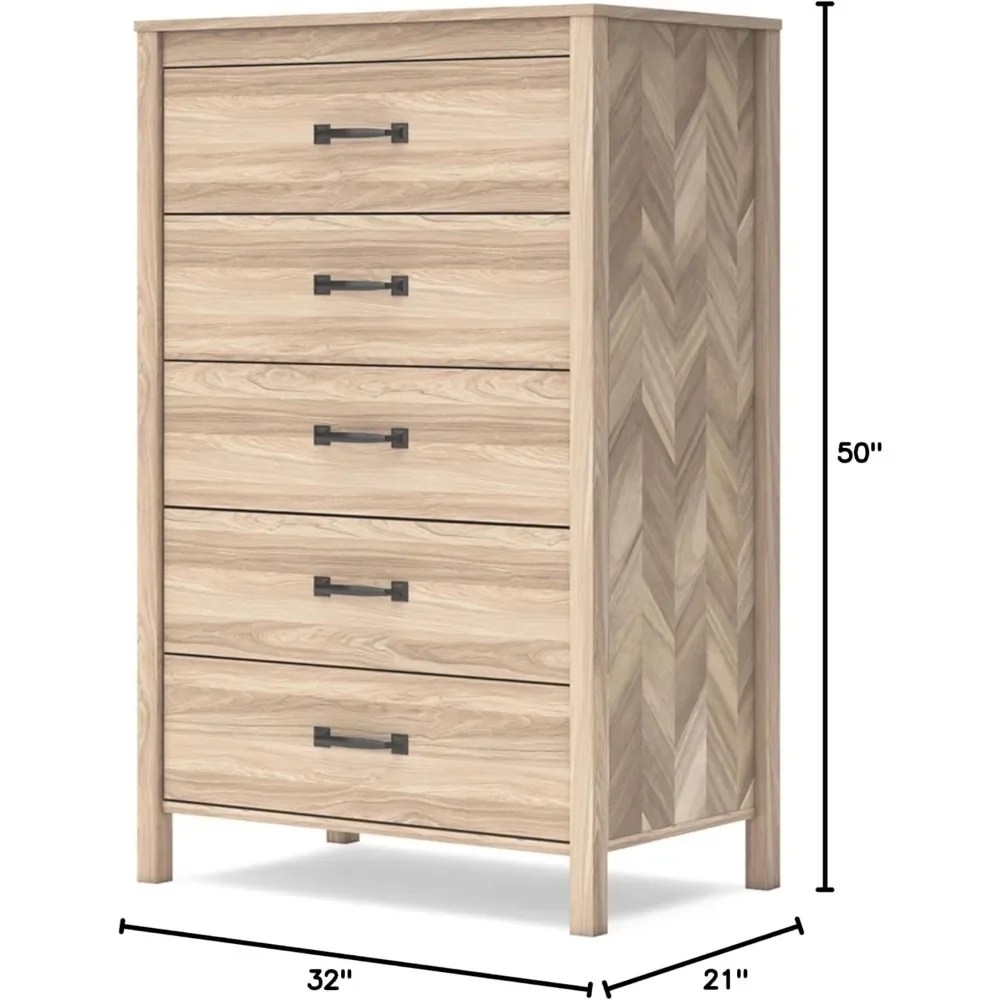 by Ashley Battelle Chest of Drawers, 32" W x 21" D x 50" H, Light Brown