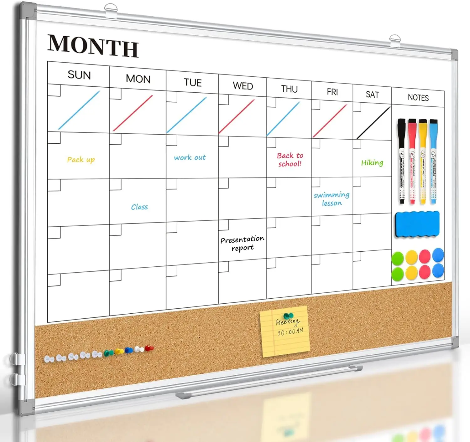 

Magnetic Dry Erase Calendar Whiteboard for Wall, 24x18 Double Sided, Cork Board Combo, Aluminum Frame, Home Office School