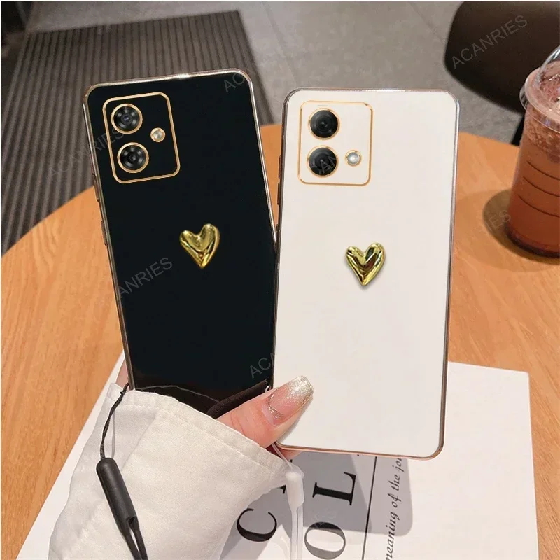 

3D Gold Heart Plating Silicone Soft Case For Motorola Moto G84 5G G54 G53 G23 G13 G82 G52 G32 G22 Back Cover G 84 54 53 23 13 82