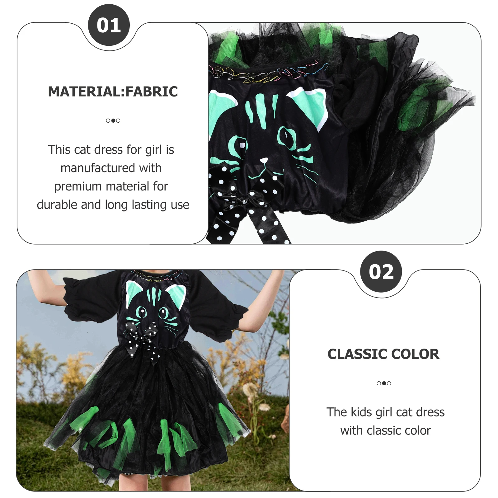 

Kids Black Cat Witch Costume Halloween Show Dress Girl Play Masquerade Carnival Classic Color Premium Material Safe Comfortable