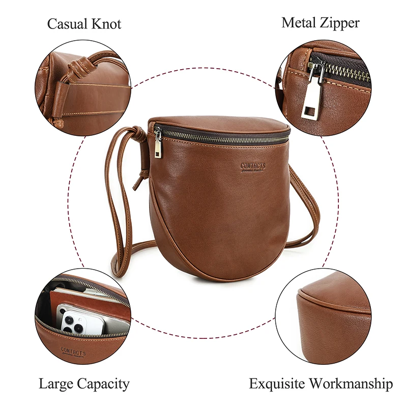 Contact\'s Genuine Leather Women Crossbody Bag Designer Shoulder Bag Female Small Travel Handbag Phone Pouch Purse