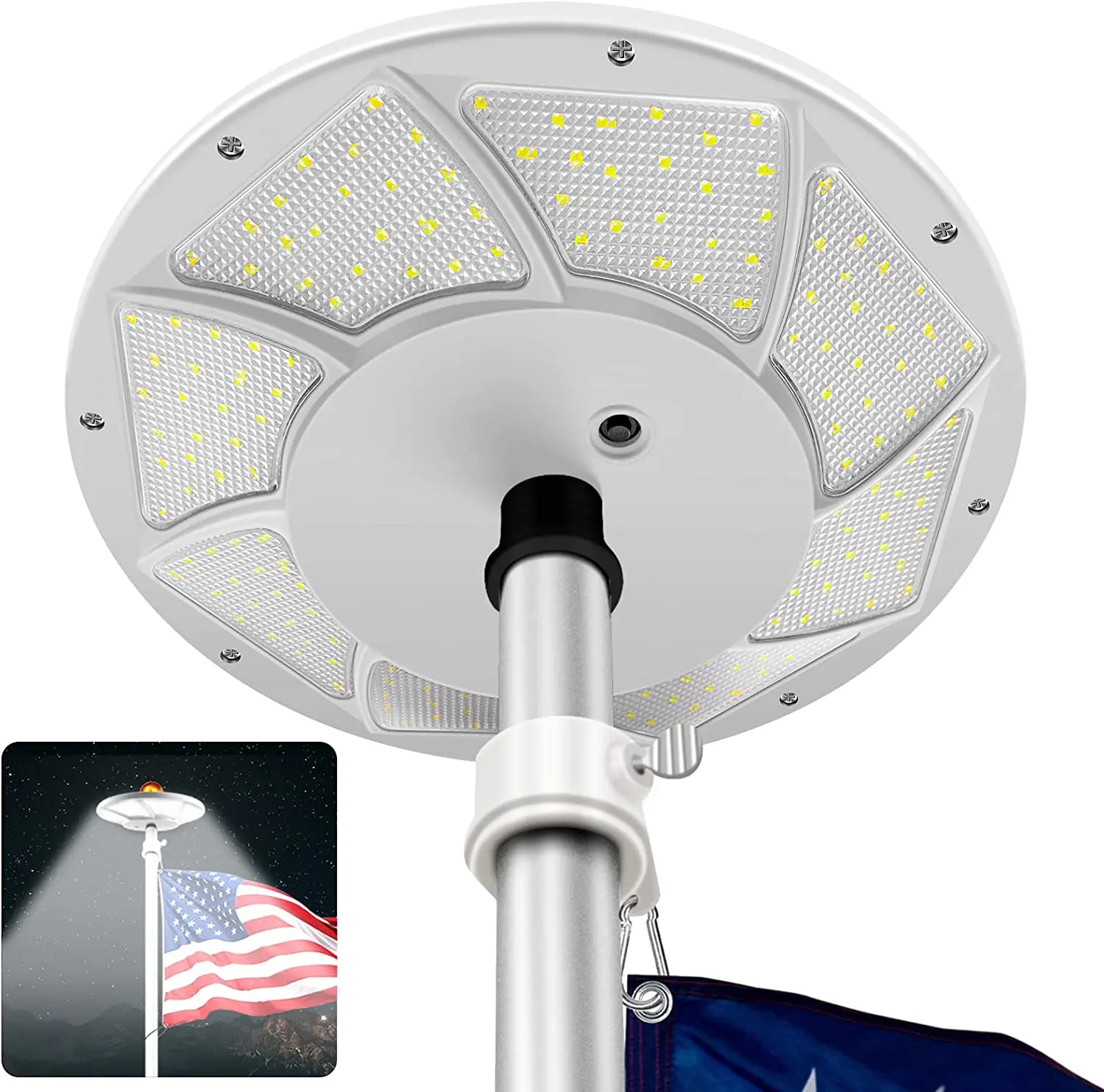 176 LED Solar Flag Pole Light Outdoor  Camping  Lamp IP67 Waterproof  Flagpole Lamp 880lm  Night Lighting 6800MAH Downlight