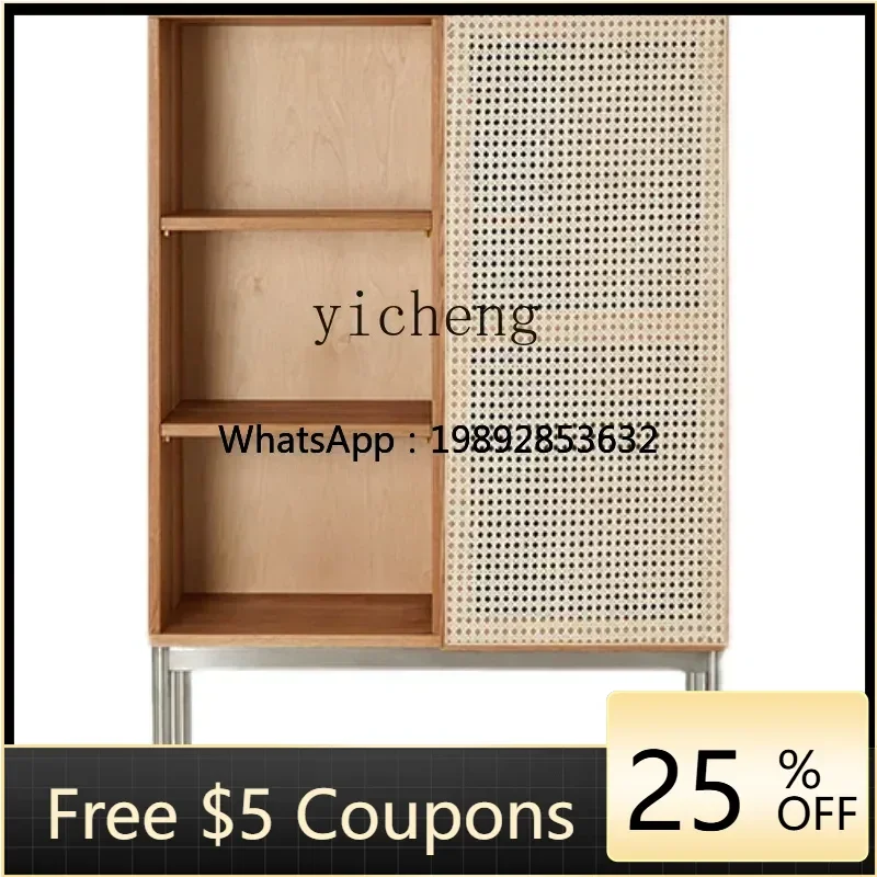 

AA Rattan Solid Wood Sideboard Nordic Log Entrance Cabinet Chest of Drawers Retro Style Side Cabinet