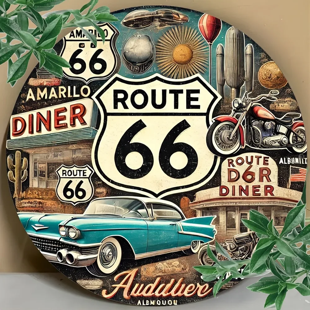 Route66 Vintage-Metallschild, 20,3 x 20,3 cm, Retro-Wandkunst für Garage, Männerhöhle, Zuhause, Bar, Dekoration
