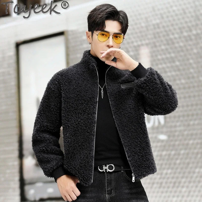 

Tcyeek 2023 Men's Sheep Shearing Coat Winter Short Wool Jacket Men Clothing Fashion Black Fur Coat Loose Chaquetas Hombre Tide