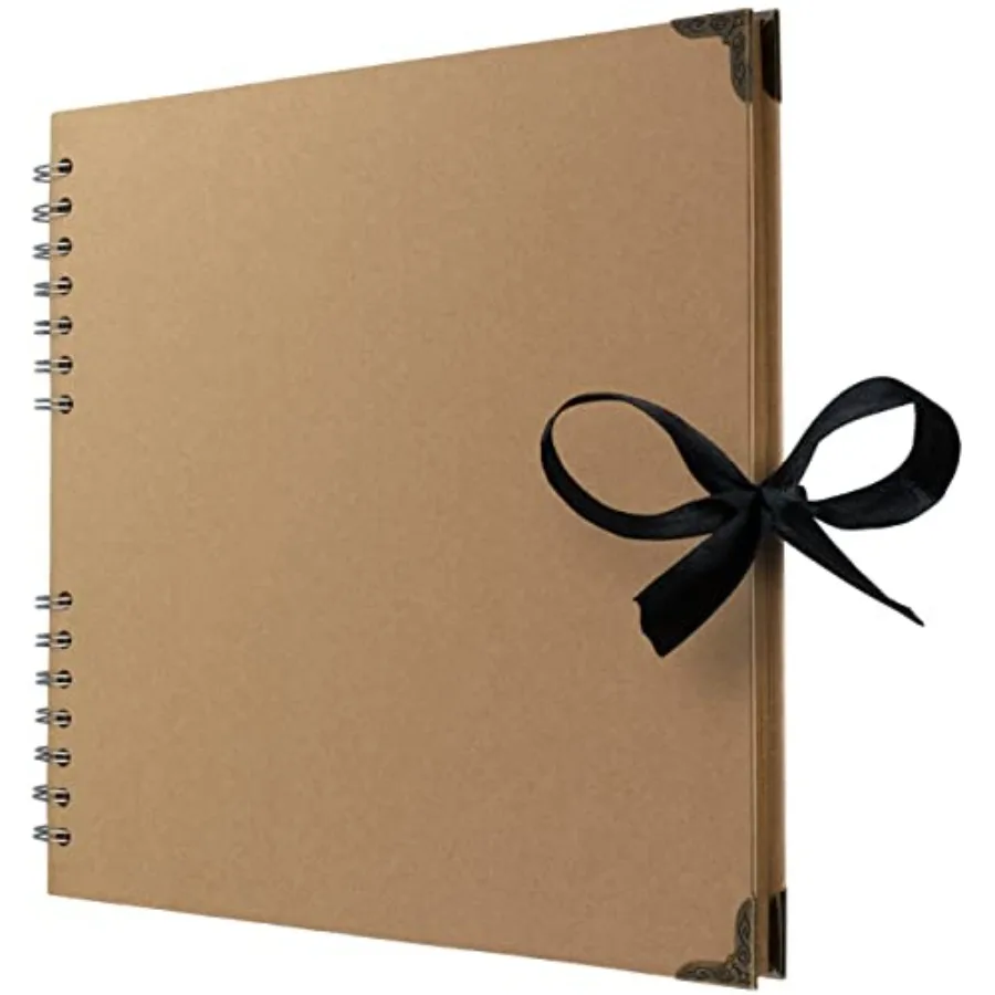

Scrapbook Album For 4 6 Pictures 70 Pages Thick 200gsm Kraft Paper Corner Protectors Ribbon Closure - Ideal for Your Scrapbookg