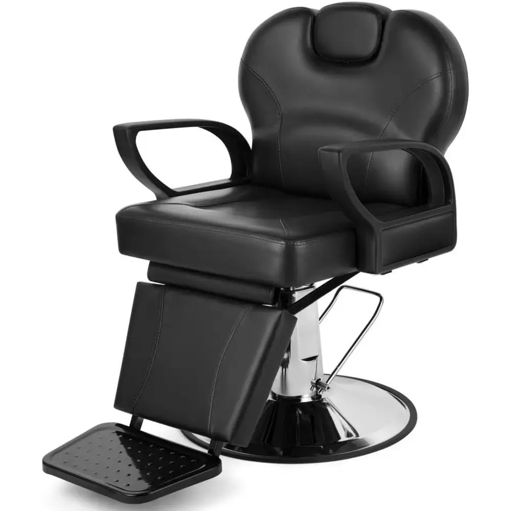 

Durable Adjustable Reclining Barber Chair with Wide Seat for Salons and Home - Black