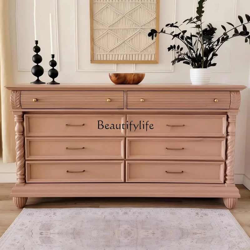 

-*American country solid wood chest, living room home retro foyer entrance wall storage cabinet