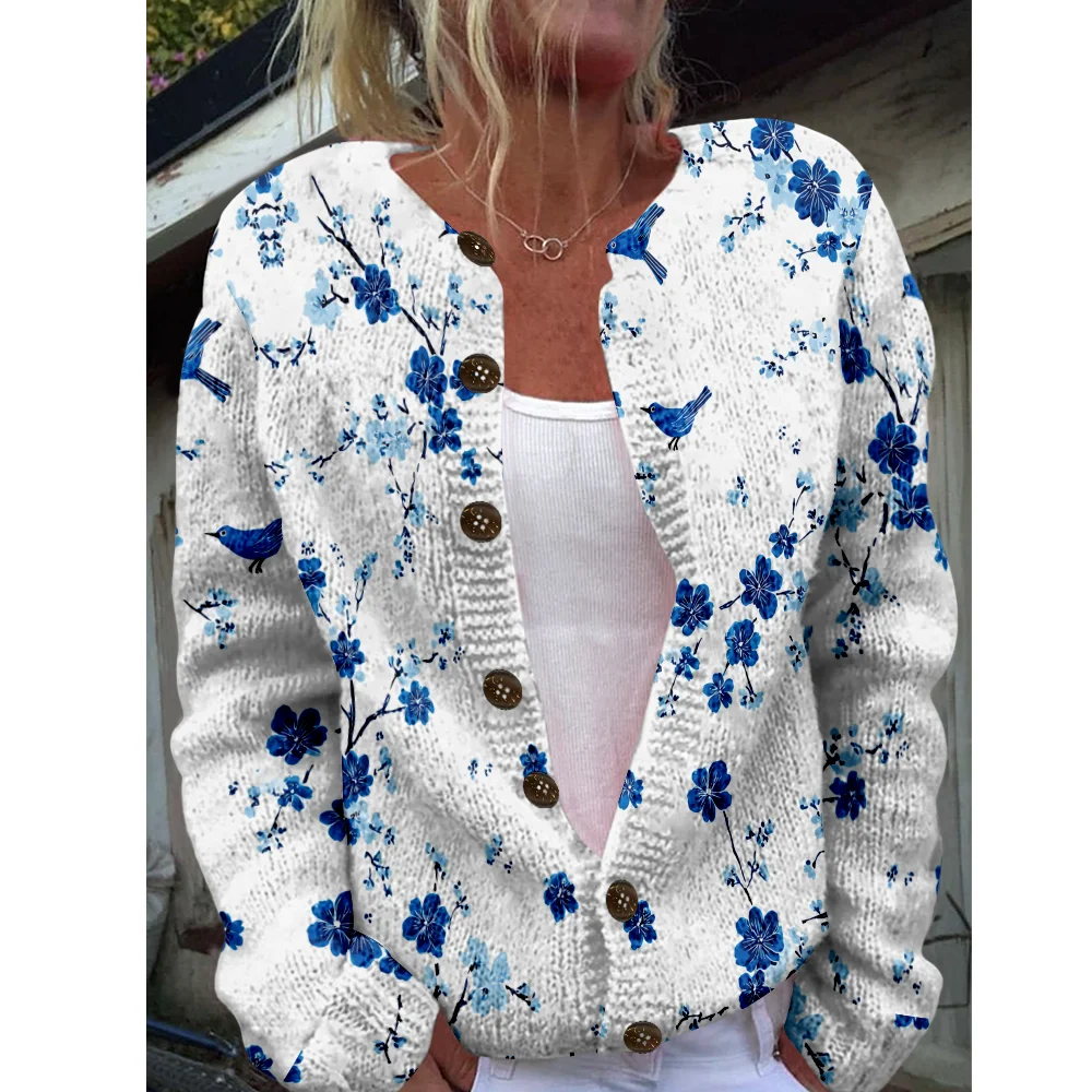 

Autumn Winter Knitted blue Cardigan Casual Sweater Streetwear Women Sweaters Knit Top Cool Jumpers Fashion